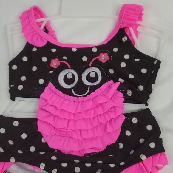 NEW 24 MO 2T LADY BUG PINK BLACK SWIMSUIT + COVERUP SET Nordstrom NWT - Picture 3 of 8